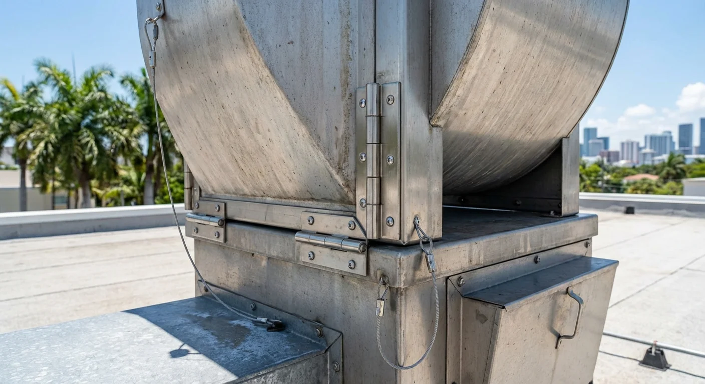 Close-up of heavy duty exhaust fan hinge kit hardware