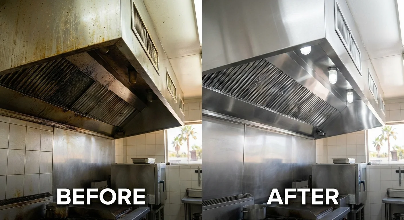 Before and after exhaust hood cleaning results