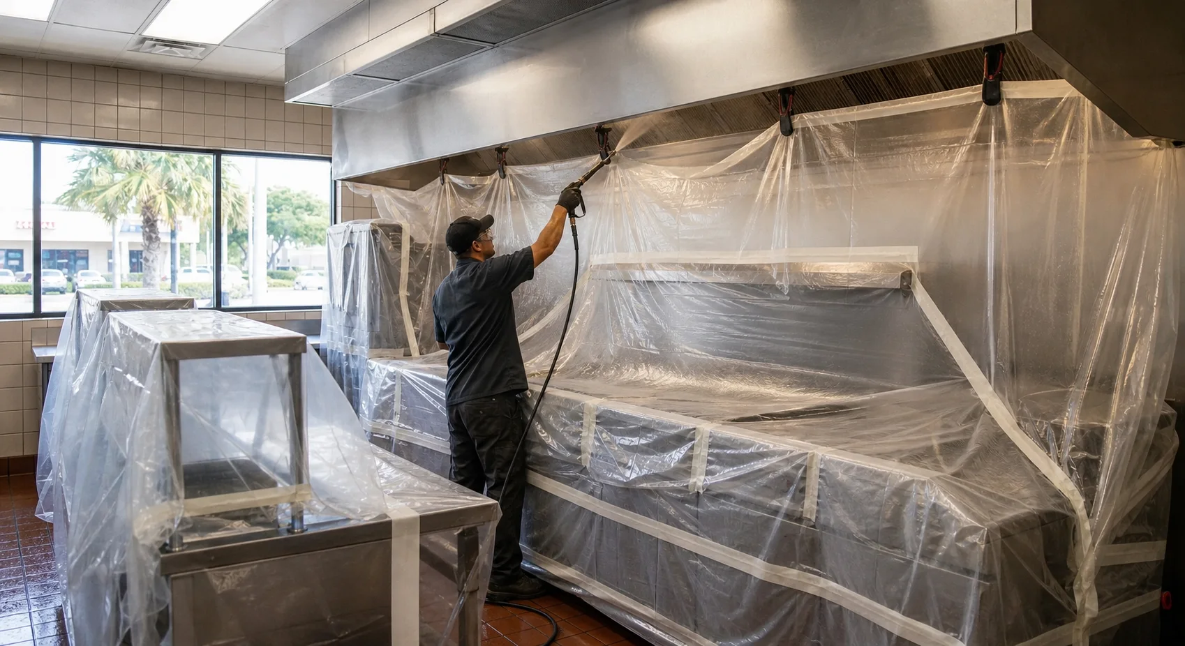 Commercial hood cleaning with fully protected kitchen equipment in Opa-locka, Florida
