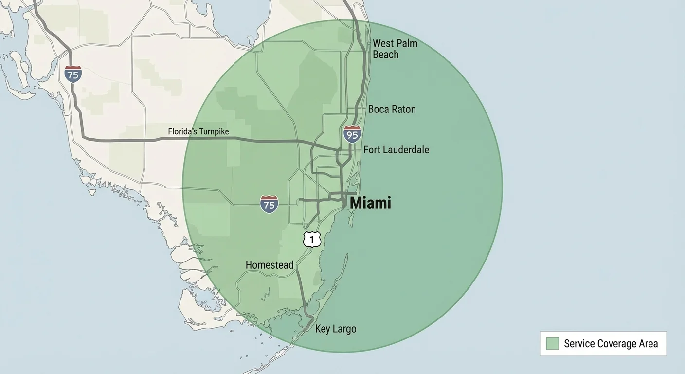 Miami Hood Cleaning Pros service area map showing greater Miami coverage